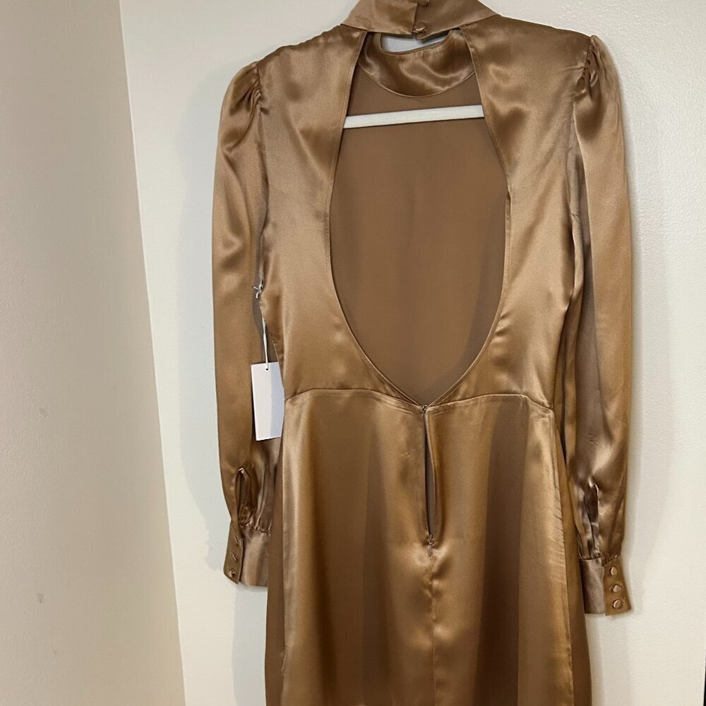 Reformation Silk Mini Dress With Tags in Brown Silk Size Size M/8 - Picture 7 of 9